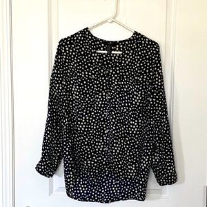 Button down blouse size medium navy blue with white terrazzo hi-low